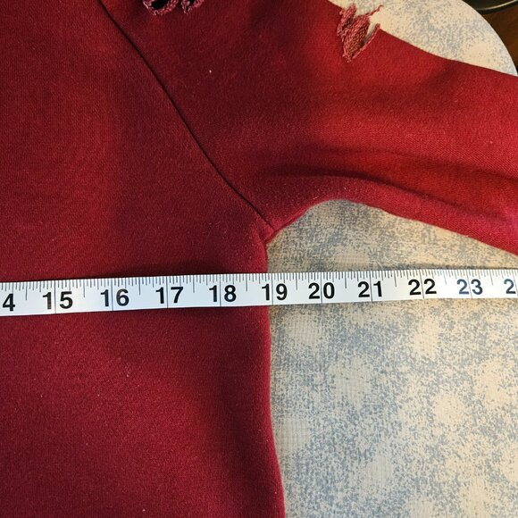 Chelsea DeBoer by Lily & Lottie Distressed Hooded Sweatshirt- Maroon- Size S - Picture 6 of 8